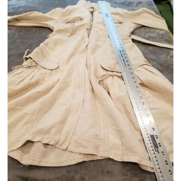 Chilli Pepper Womens Medium Half Zip Midi Dress Belted Pockets Linen Tan - Picture 5 of 7